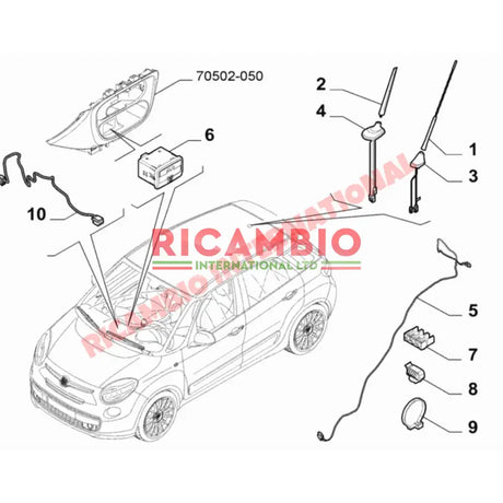 Aerial Antenna Mast (FLAT TYPE) - New Fiat 500 - Accessories