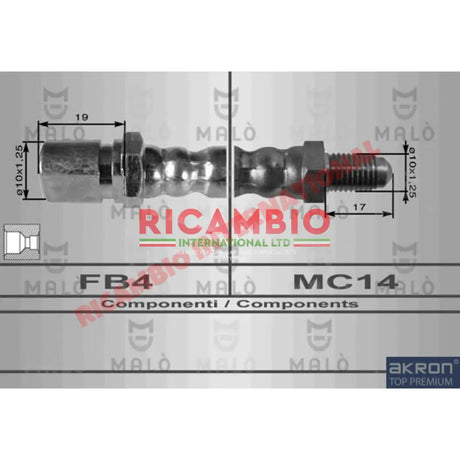 Centre Rear Flexible Brake Hose - Fiat 124,131,132 - Brake Parts & Components