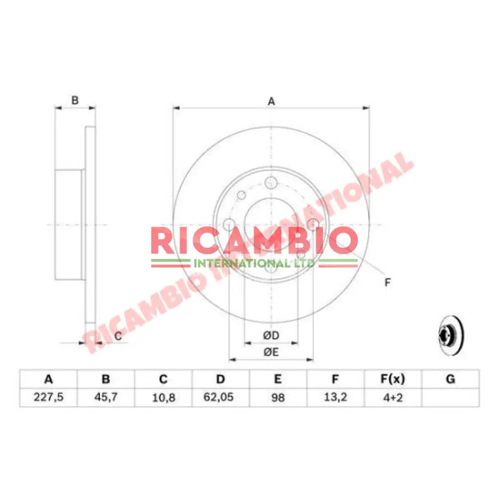 Front/Rear Brake Disc Kit (2) - Fiat 850,900,124 125,127,128,131,132,Strada,Ritmo,Classic Panda,Uno,X19 Autobianchi