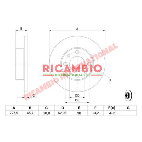Front/Rear Brake Disc Kit (2) - Fiat 850,900,124 125,127,128,131,132,Strada,Ritmo,Classic Panda,Uno,X19 Autobianchi