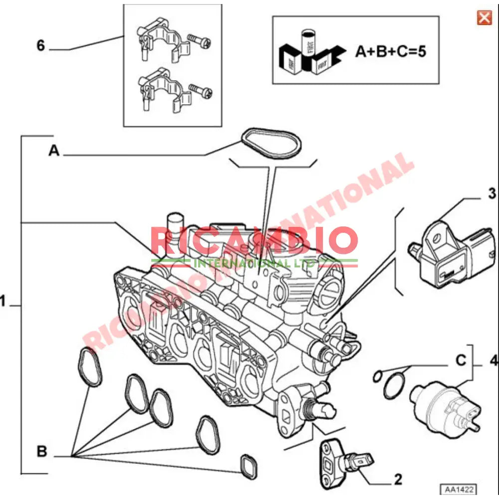Inlet Manifold Seal/Gasket Kit - Fiat Punto MK2 New Panda Seicento Doblo Classic Panda - Gaskets