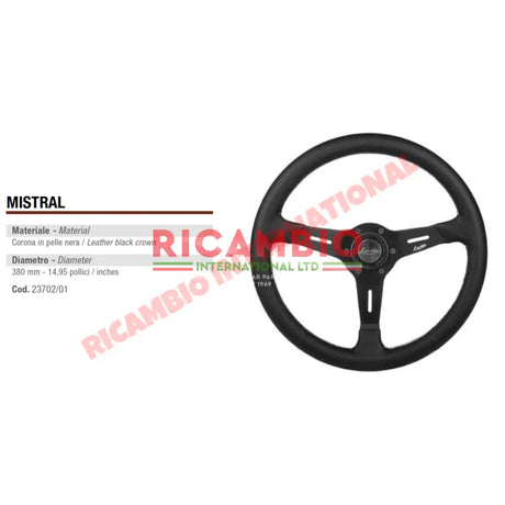 Luisi ’Mistral’ Black Leather Steering Wheel - Fiat Lancia Alfa Romeo - Steering