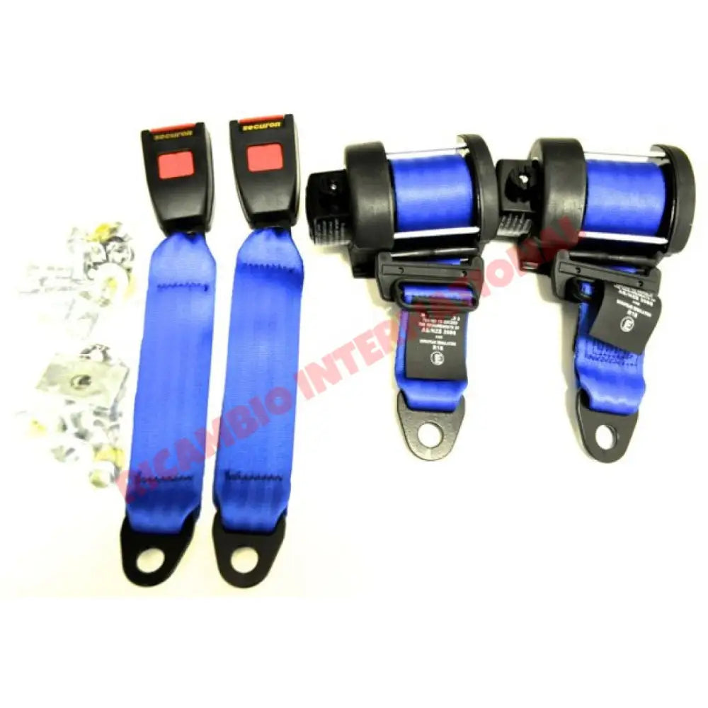 Rear Seat Belt Kit Automatic Inertia (BLUE) - Classic Fiat 500 126 600 850 900 - Classic Fiat 500 Parts & Spares