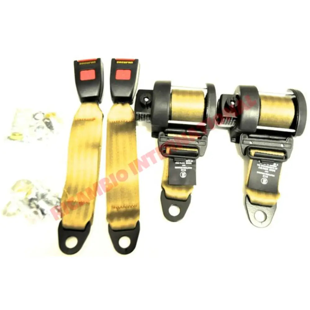 Rear Seat Belt Kit Automatic Inertia (COFFE CREAM) - Classic Fiat 500 126 600 850 900 - Classic Fiat 500 Parts & Spares