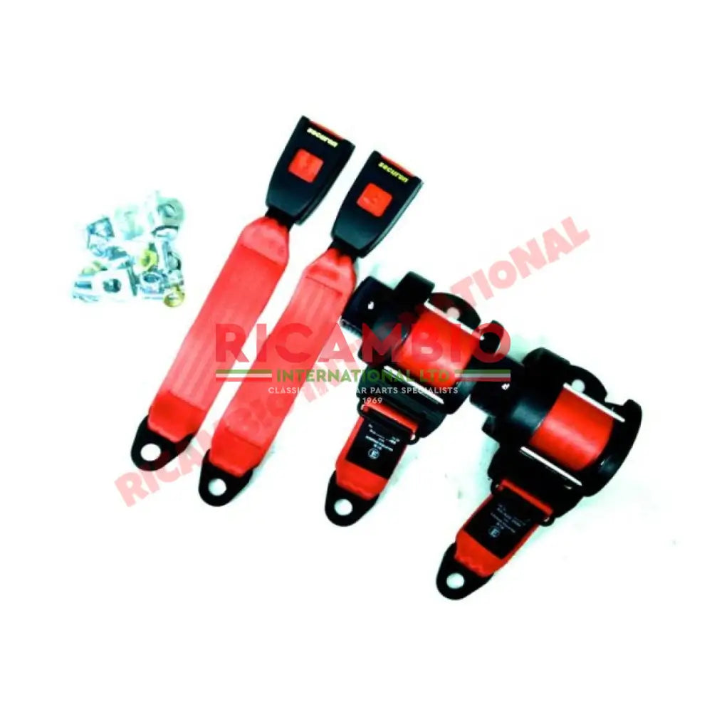 Rear Seat Belt Kit Automatic Inertia (RED) - Classic Fiat 500 126 600 850 900 - Classic Fiat 500 Parts & Spares