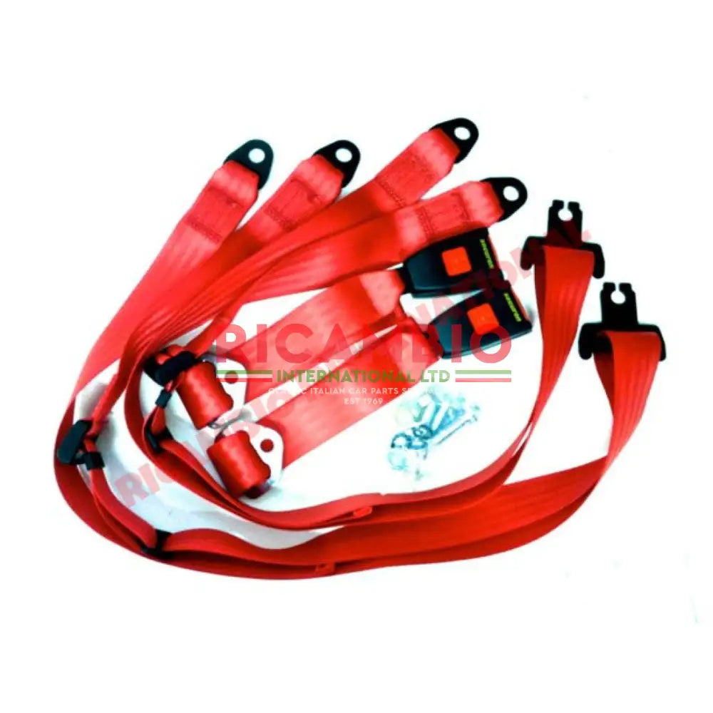 Rear Seat Belt Kit Static (RED) - Classic Fiat 500 126 600 850 900 - Classic Fiat 500 Parts & Spares