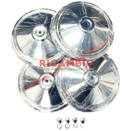 Set of Four Stainless Steel Hub Caps Chrome Bolts & Washers - Classic Fiat 500 - Chrome - Aluminium & Exterior Trim