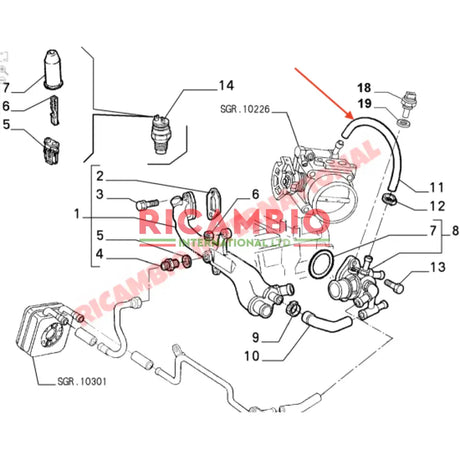 Thermostat Water Hose - Fiat Barchetta,Punto Mk2,Coupe,Stilo - Heating and Cooling