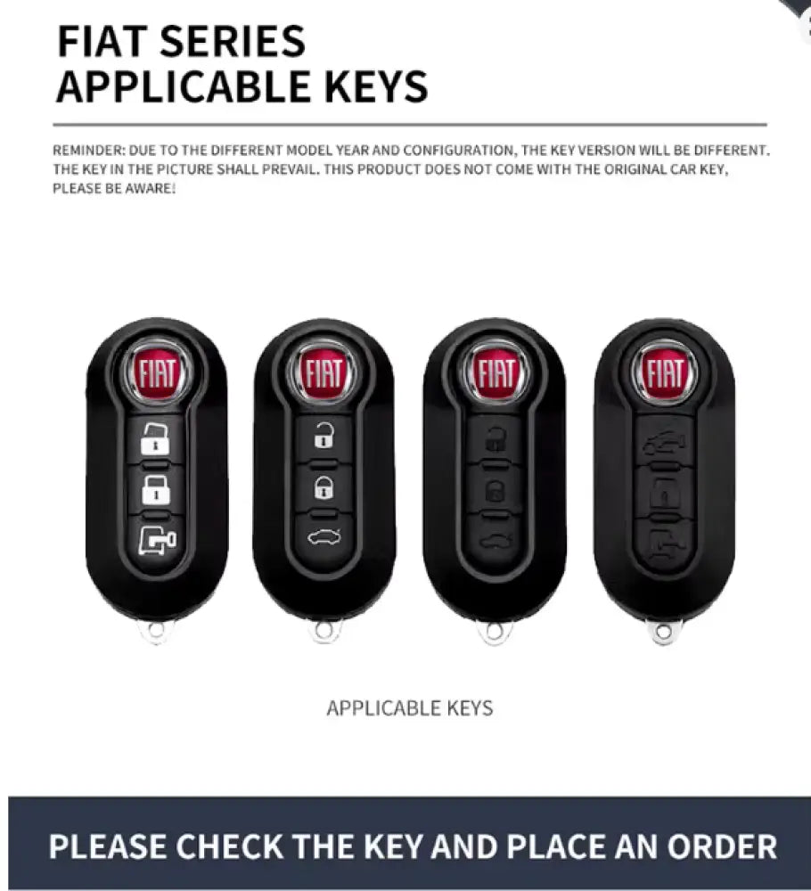 Abarth Black Zinc Alloy & Leather Key Fob Case & Keyring - Abarth 595,695