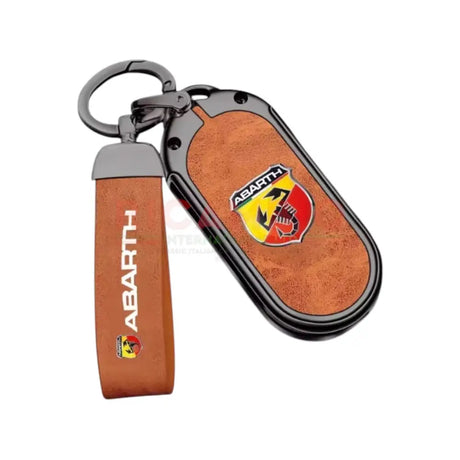 Abarth Zinc Alloy & Leather Key Fob Case & Keyring - Abarth 595,695 - TAN