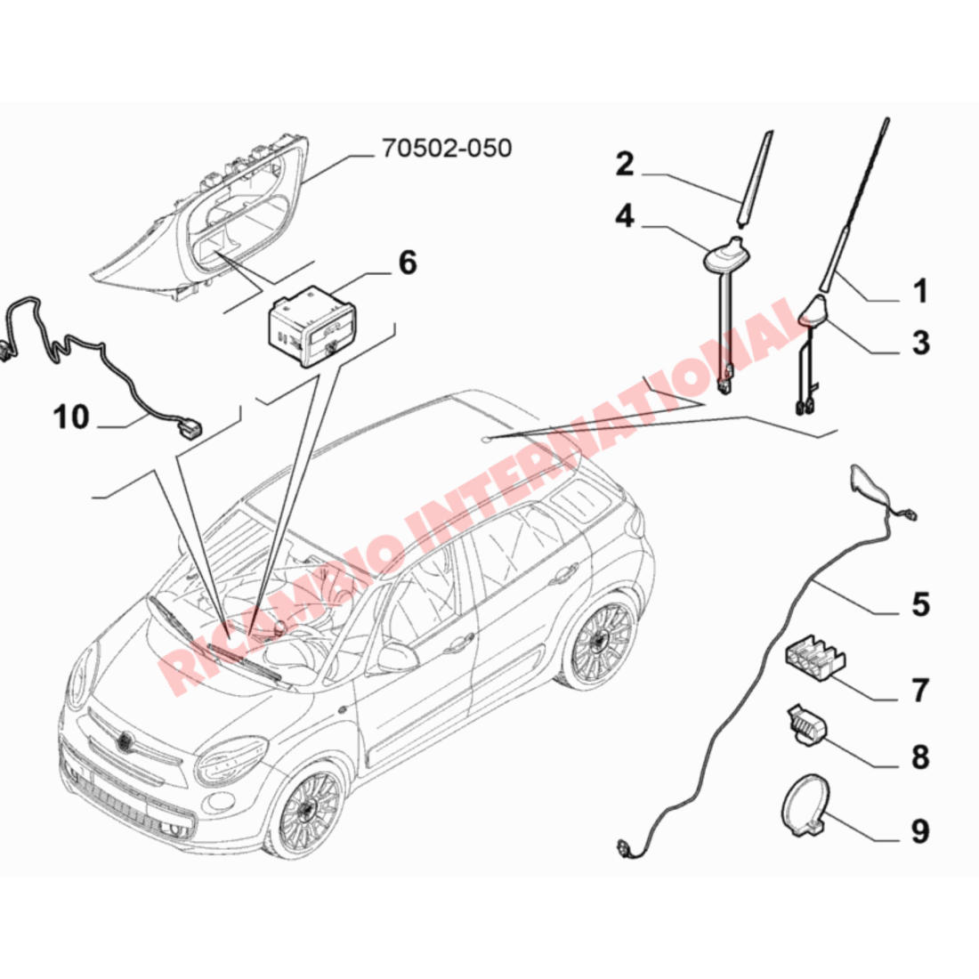 Aerial Antenna Mast (FLAT TYPE) - New Fiat 500 - Accessories