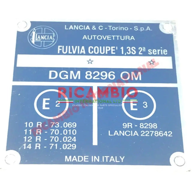 Aluminium Chassis Plate - Lancia Fulvia - Lancia Fulvia