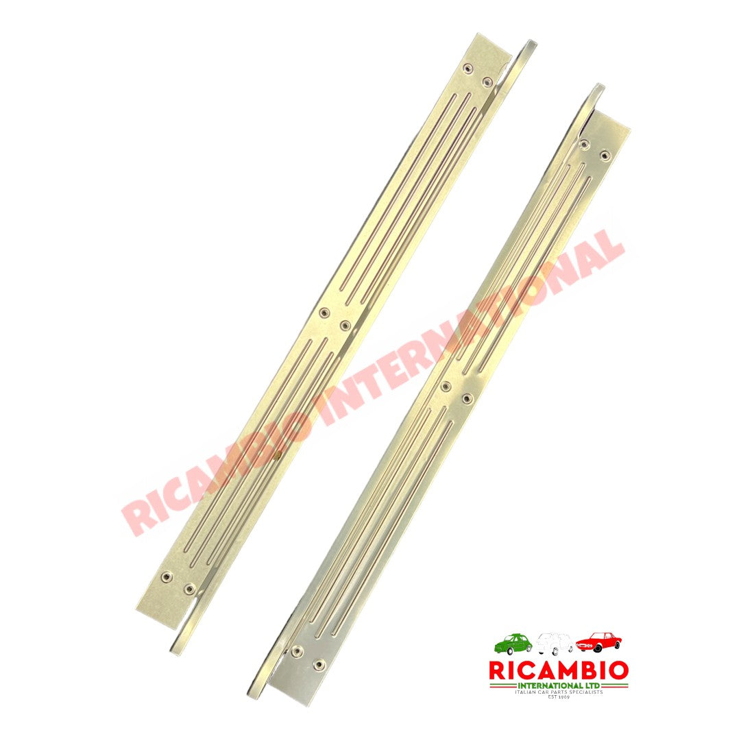 Aluminium Inner Foot/Kick Plate Trim Kit (pair) & Screws - Classic Fiat 500 - Door Inner Kick Plates