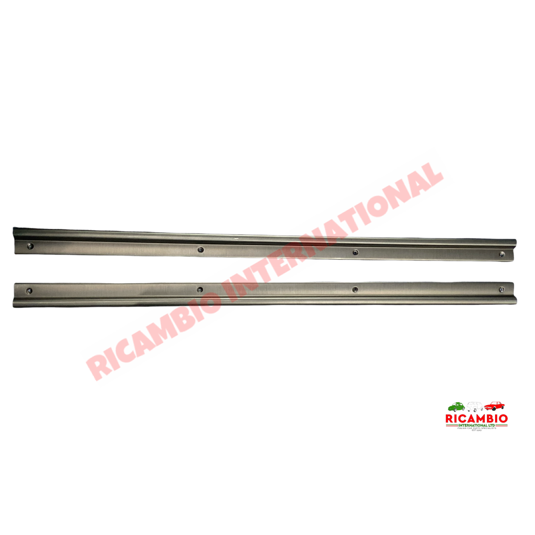 Black Anodised Aluminium Inner Foot/Kick Plate Trim & Screws Kit - Classic Fiat 500 - Door Inner Kick Plates