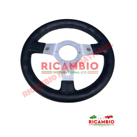 Black Leather ’LUISI’ Steering Wheel - Classic Fiat 500 126 - Steering