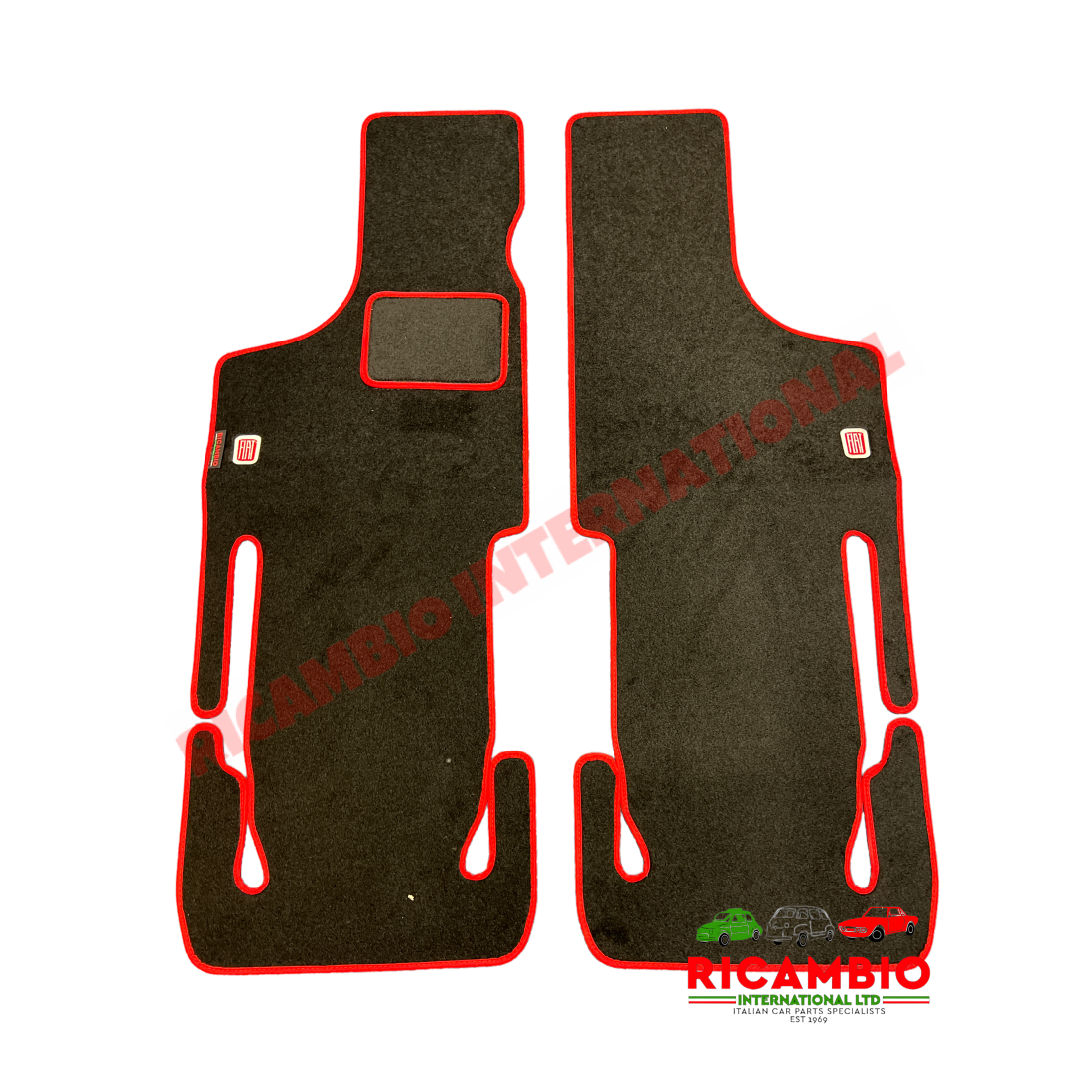 Black & Red (2 piece) Carpet Mat Set (LHD) - Classic Fiat 500 - Carpet