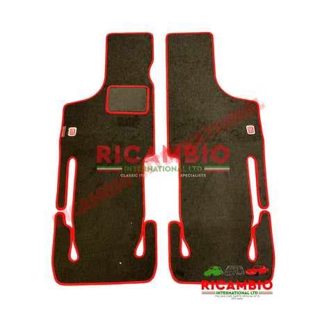 Black & Red (2 piece) Carpet Mat Set (LHD) - Classic Fiat 500 - Carpet