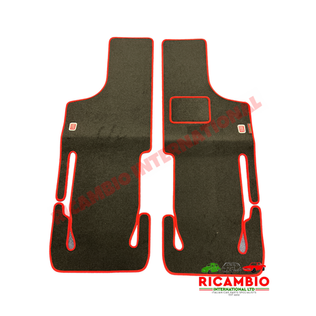Black & Red (2 piece) Carpet Mat Set (RHD) - Classic Fiat 500 - Carpet