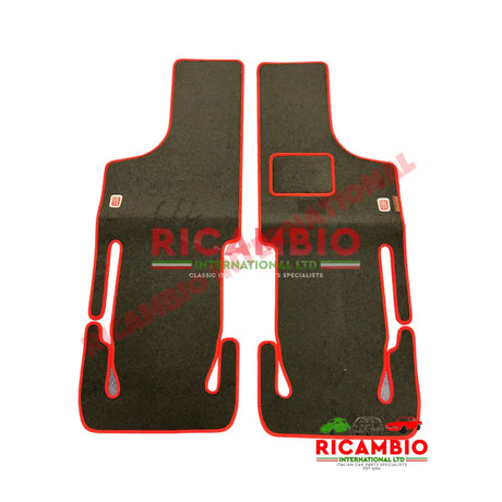 Black & Red (2 piece) Carpet Mat Set (RHD) - Classic Fiat 500 - Carpet