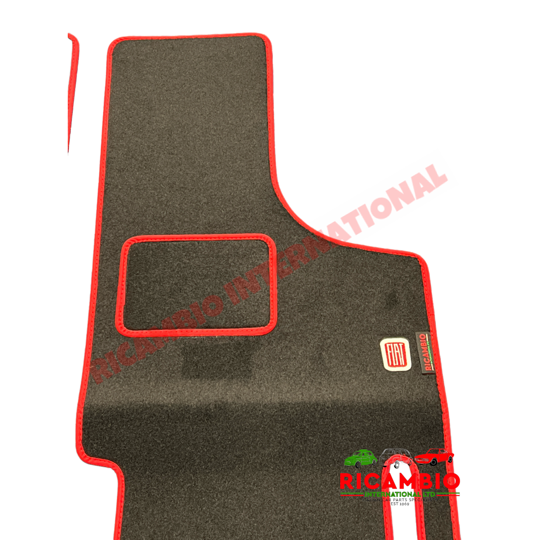 Black & Red (2 piece) Carpet Mat Set (RHD) - Classic Fiat 500 - Carpet