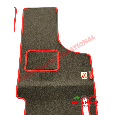 Black & Red (2 piece) Carpet Mat Set (RHD) - Classic Fiat 500 - Carpet