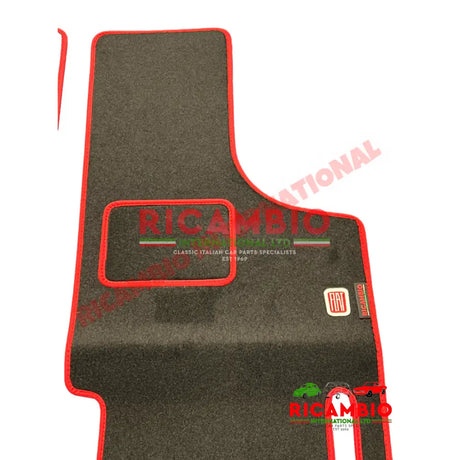 Black & Red (2 piece) Carpet Mat Set (RHD) - Classic Fiat 500 - Carpet