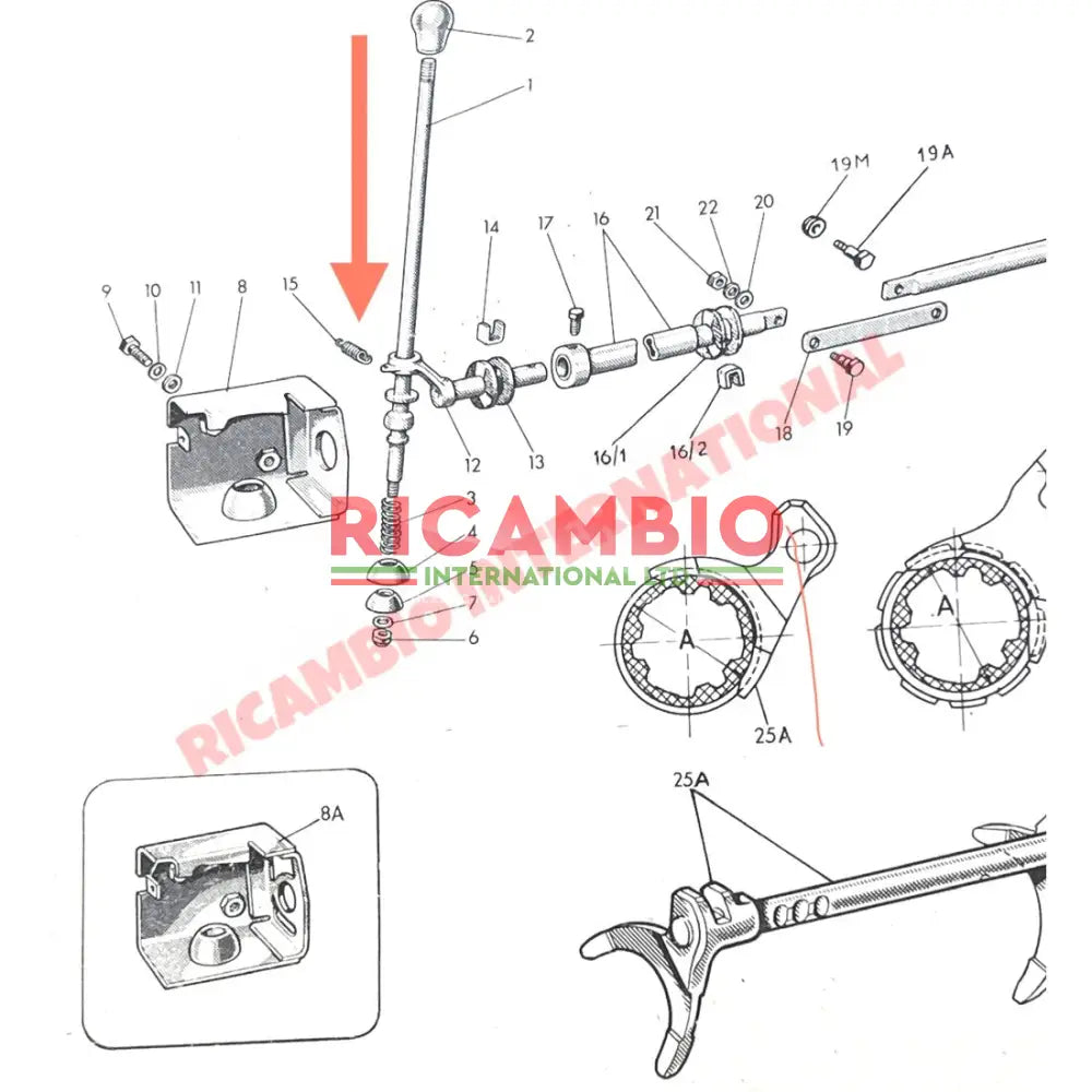 Bottom Gear Lever Return Spring - Classic Fiat 500 N - Cables - Clips and Springs