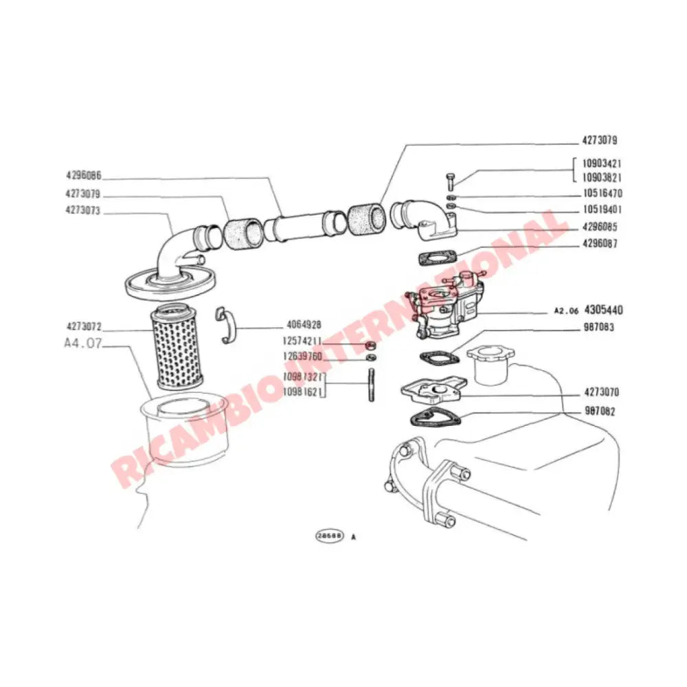 Carburettor to Air Filter Pipe/Hose Assembly - Classic Fiat 500 126 - Fuel System