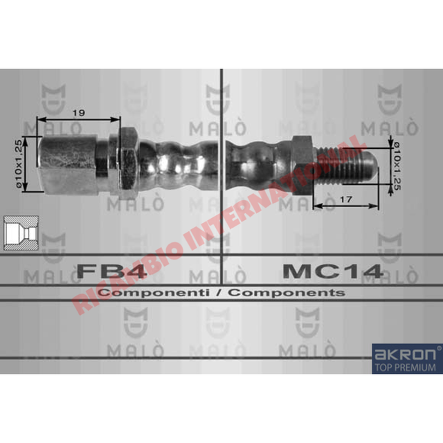 Centre Rear Flexible Brake Hose - Fiat 124,131,132 - Brake Parts & Components