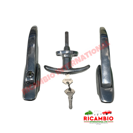 Complete Aluminium Outer Door Handle and Tailgate Lock Set - Fiat 600 850T - Handles - Locks and Catches