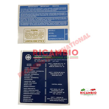 Complete Engine Sticker Kit - Lancia Fulvia - Stickers & Badges