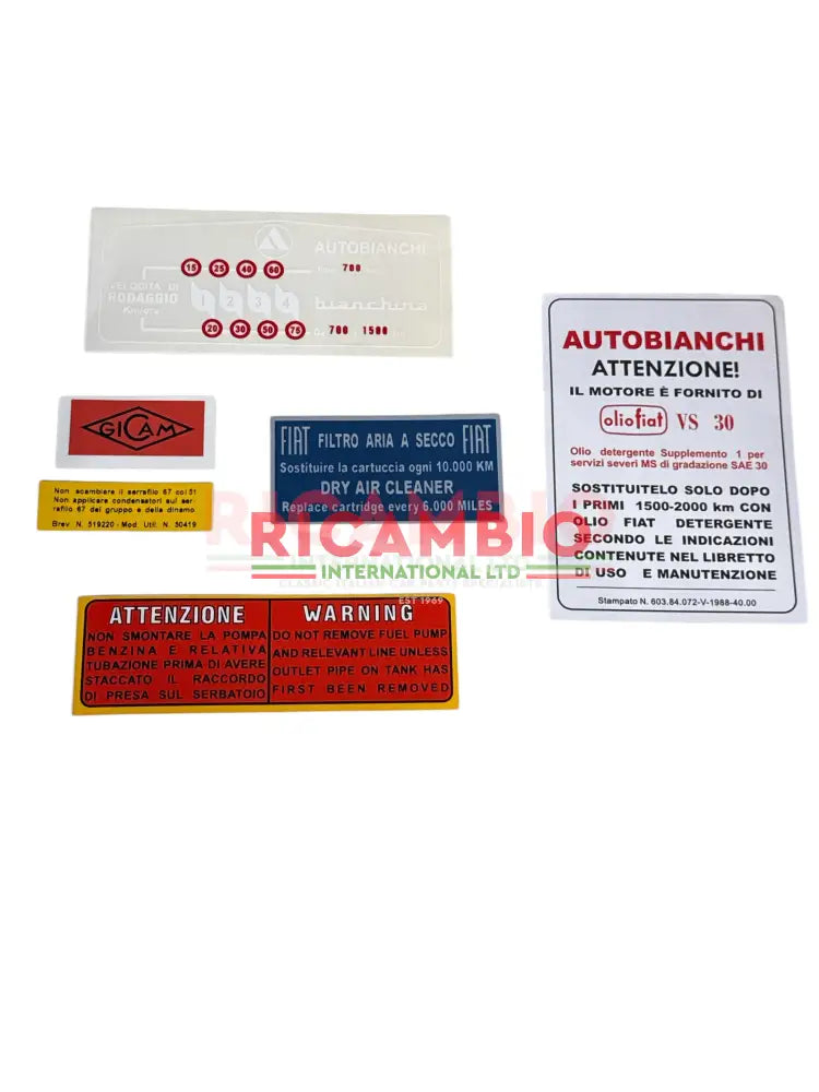 Engine Bay Sticker Kit (BEST QUALITY) - Autobianchi Bianchina Panoramica - Engine Bay Stickers