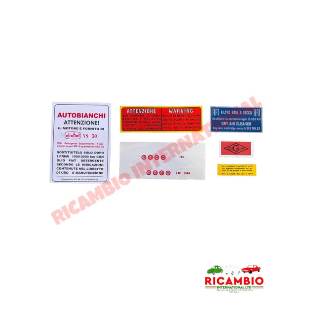 Engine Bay Sticker Kit (BEST QUALITY) - Classic Autobianchi Fiat 500 - Engine Bay Stickers