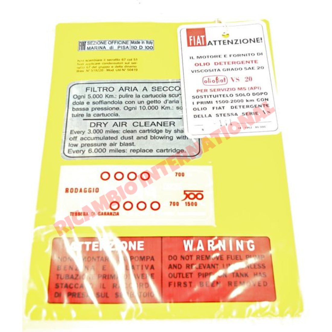 Engine Bay Sticker Kit (BEST QUALITY) - Classic Fiat 500 - Classic Fiat 500 Parts & Spares