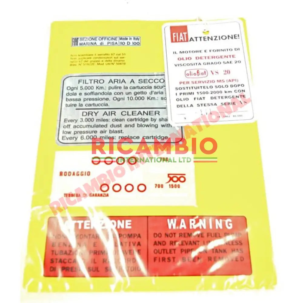 Engine Bay Sticker Kit (BEST QUALITY) - Classic Fiat 500 - Classic Fiat 500 Parts & Spares