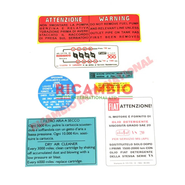 Engine Bay Sticker Kit (BEST QUALITY) - Classic Fiat 500 - Classic Fiat 500 Parts & Spares