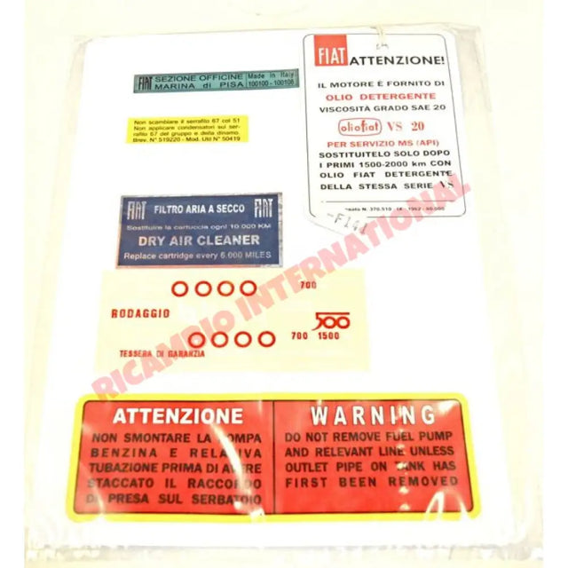 Engine Bay Sticker Kit (BEST QUALITY) - Classic Fiat 500 - Classic Fiat 500 Parts & Spares