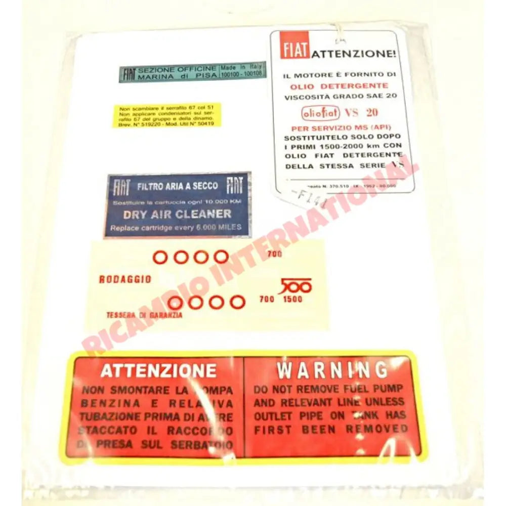 Engine Bay Sticker Kit (BEST QUALITY) - Classic Fiat 500 - Classic Fiat 500 Parts & Spares