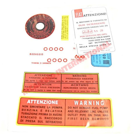 Engine Bay Sticker Kit - Fiat 600 - Fiat/Seat 600 Parts