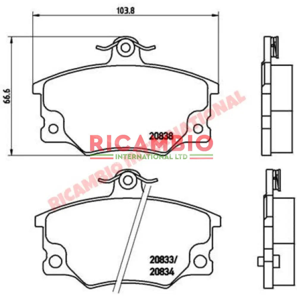 Front Brake Pads Set - Classic Fiat Panda 124,Uno Turbo,Punto GT,Strada Abarth,Barchetta Plus Lancia - Front Brakes