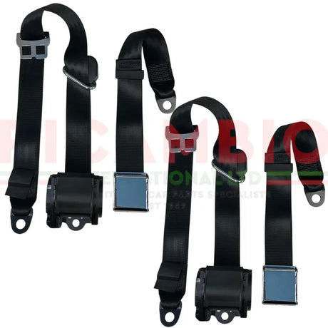 Front Seat Belt Kit Automatic (BLACK & CHROME) - Classic Fiat 500 126 600 850 900 - Classic Fiat 500 Parts & Spares