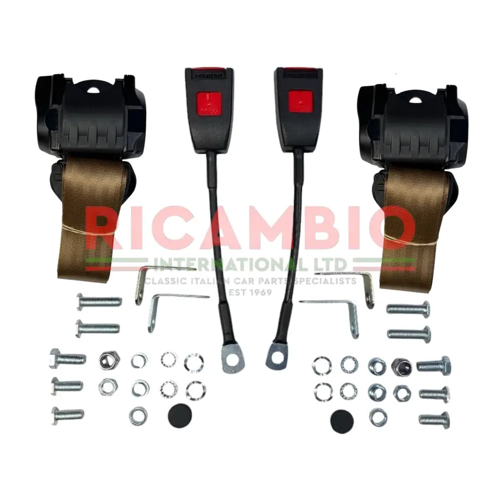 Front Seat Belt Kit Automatic - Classic Fiat 500 126 600 850 900 - Coffee Cream - Classic Fiat 500 Parts & Spares