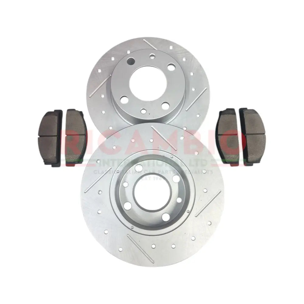 Front Sports Brake Disc & Pad Kit (2) - Fiat 850,900,124,125,127,128,131,132,Strada,Ritmo,Classic Panda,Uno,X19