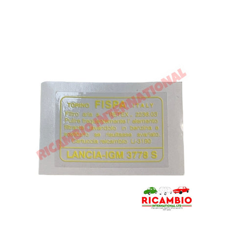 LANCIA IGM FISPA 3778 S Air Filter Sticker - Badges & Emblems