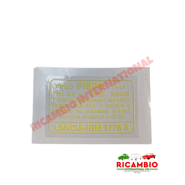 LANCIA IGM FISPA 3778 S Air Filter Sticker - Badges & Emblems