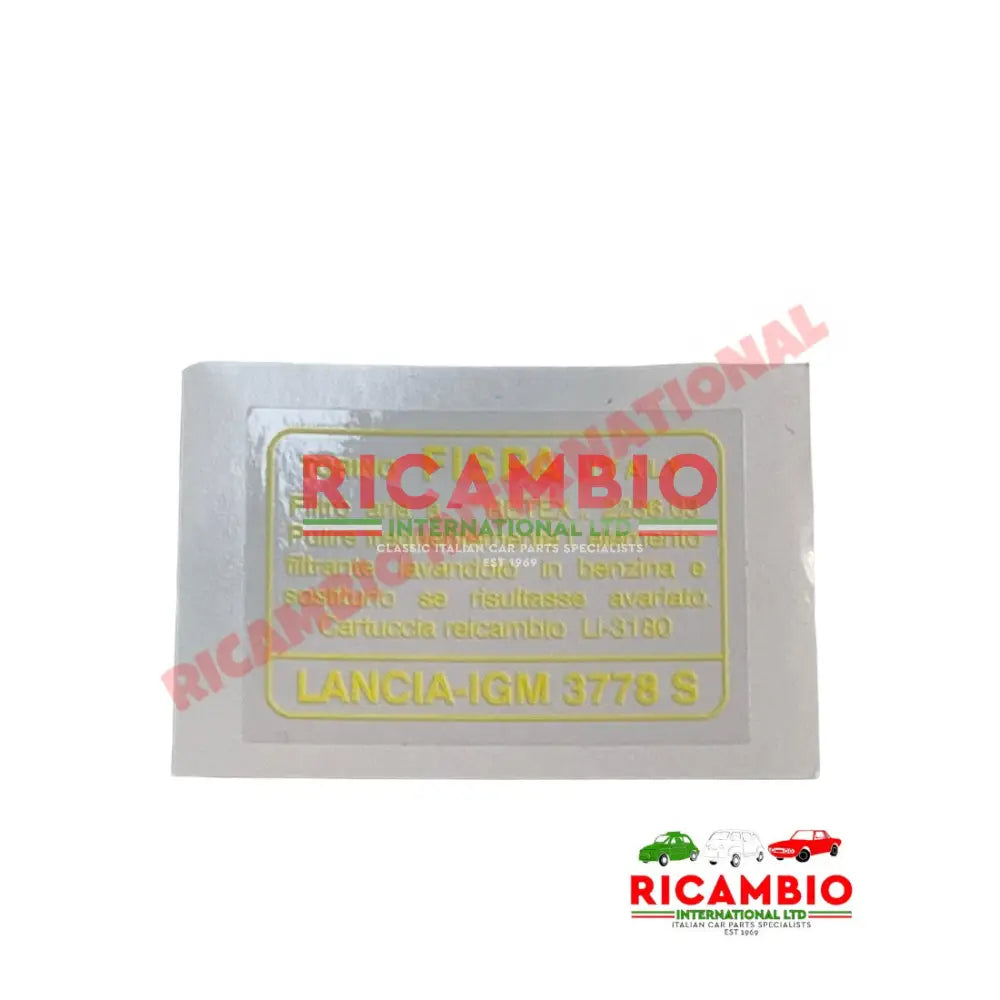 LANCIA IGM FISPA 3778 S Air Filter Sticker - Badges & Emblems