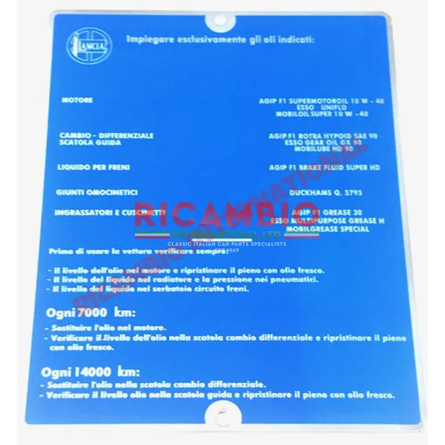 Lubrication Sticker - Lancia Fulvia - Badges & Emblems
