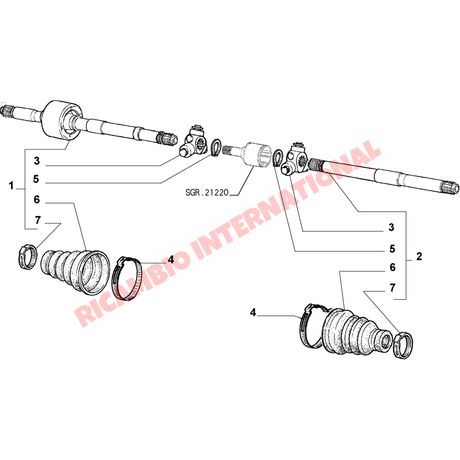 N/S Left Hand Drive Shaft & Spider Bearing - Fiat Seicento - Steering - Shaft & Suspension