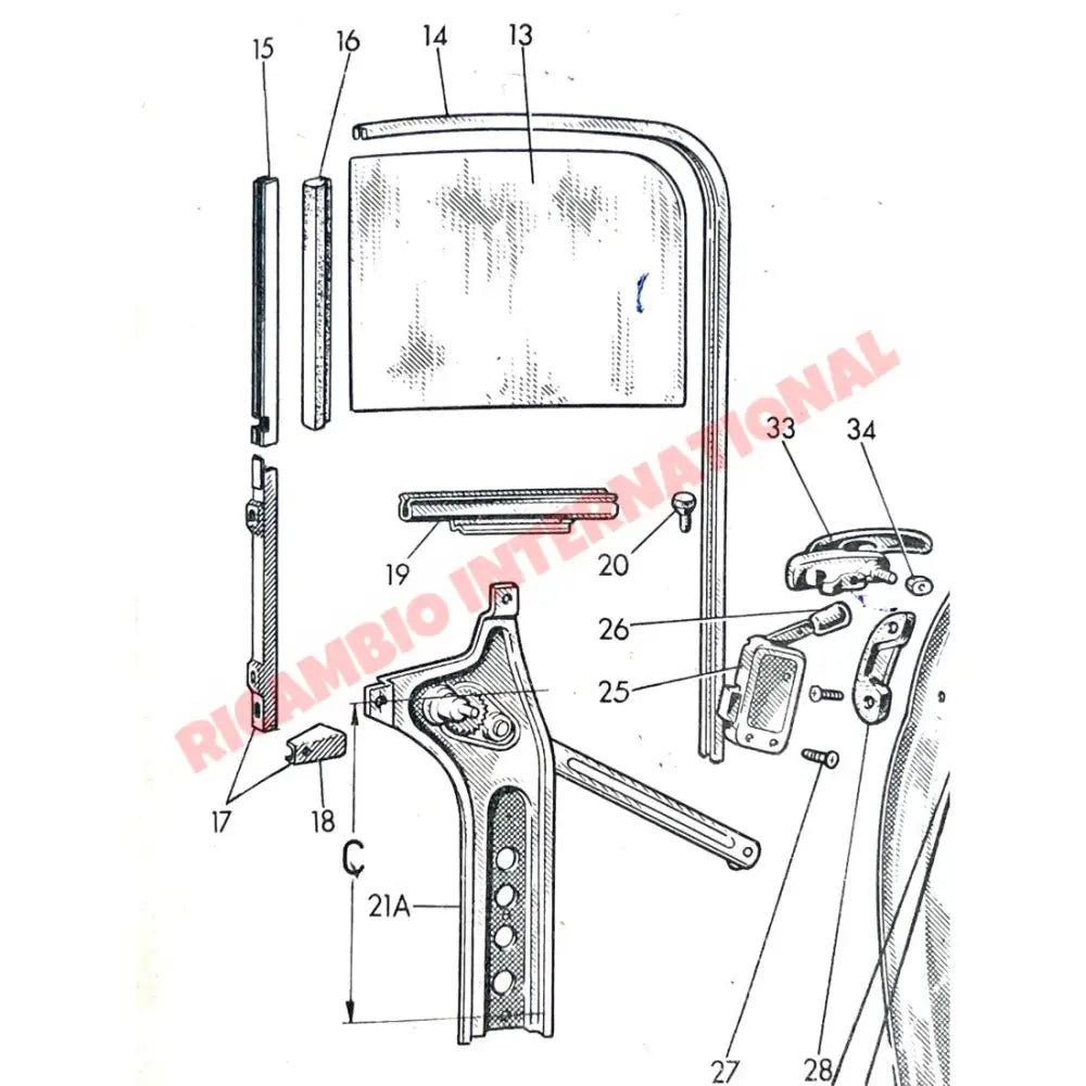 N/S Left Door Glass - Classic Fiat 500 N,D & Giardiniera - Glass & Associated Parts
