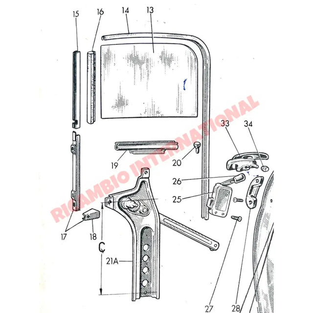N/S Left Door Glass - Classic Fiat 500 N,D & Giardiniera - Glass & Associated Parts